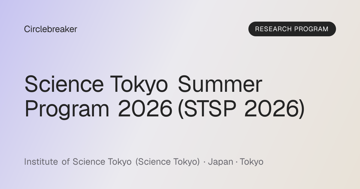 Science Tokyo Summer Program 2026 (STSP 2026) — Research Program ...